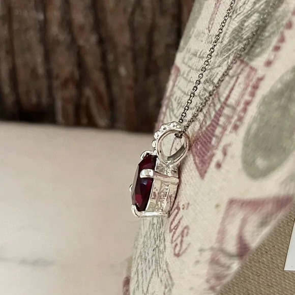 RMN Ruby Zirconia Pendant Necklace Silver Tone Chain Women’s Jewelry - Picture 3 of 9